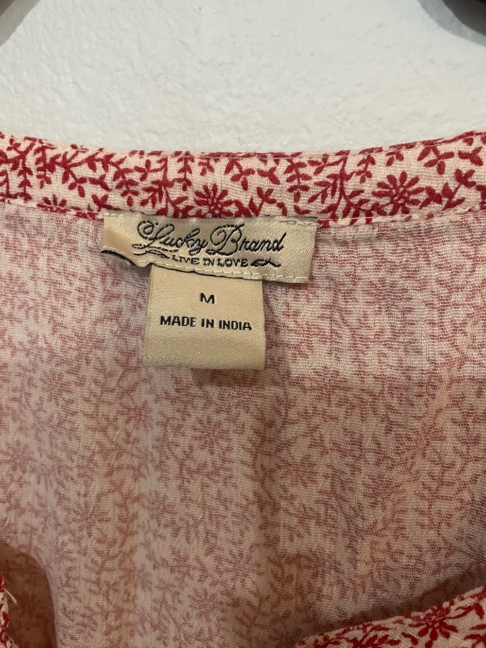 Lucky Brand Boho Red Cream Floral Peasant Top Medium - Picture 4 of 7